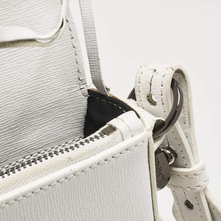 Pre Owned Off-White White/Black Diagonal Print Leather Mini Binder Clip Crossbody Bag