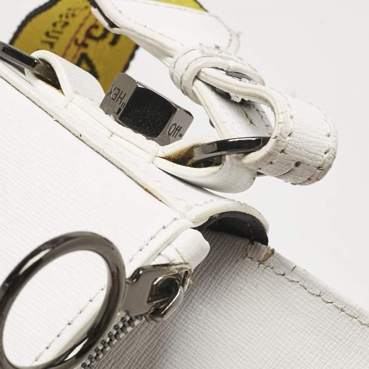 Pre Owned Off-White White/Black Diagonal Print Leather Mini Binder Clip Crossbody Bag