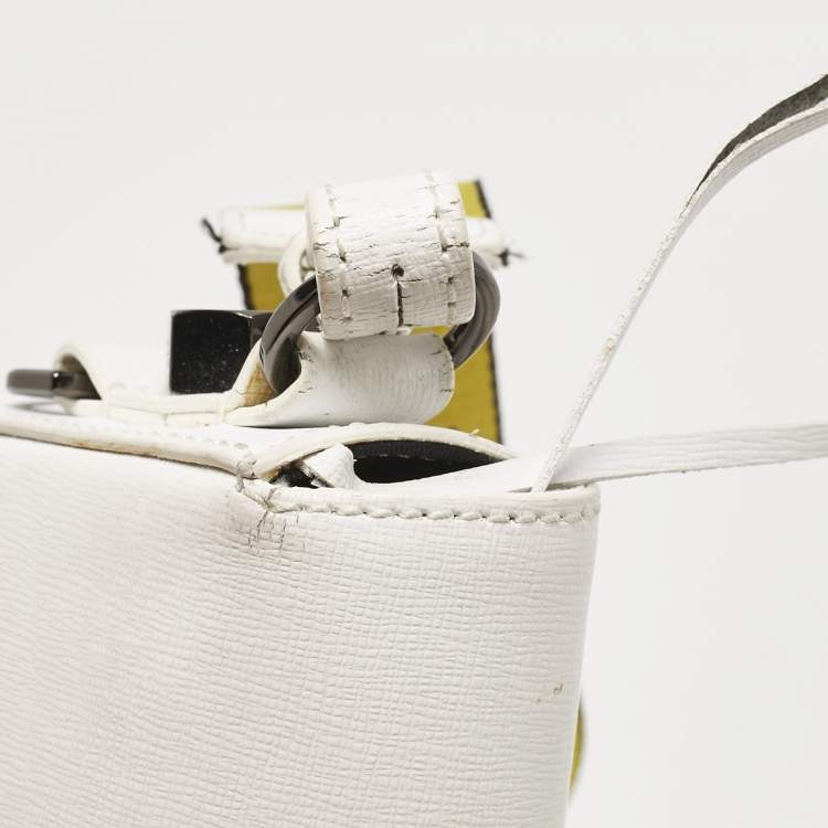 Pre Owned Off-White White/Black Diagonal Print Leather Mini Binder Clip Crossbody Bag