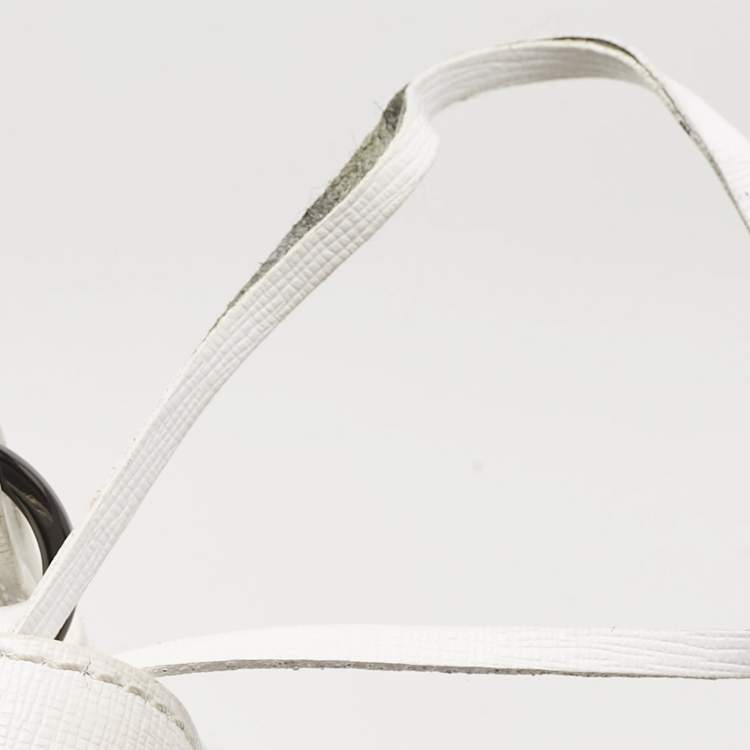 Pre Owned Off-White White/Black Diagonal Print Leather Mini Binder Clip Crossbody Bag
