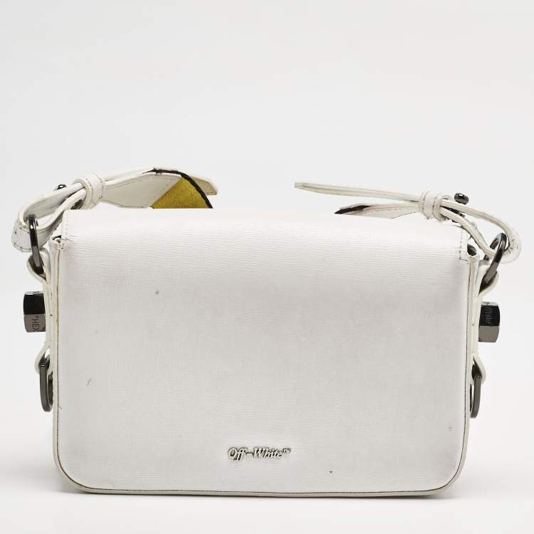 Pre Owned Off-White White/Black Diagonal Print Leather Mini Binder Clip Crossbody Bag
