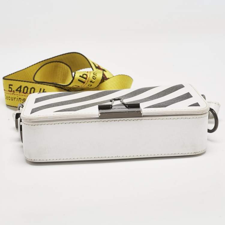 Pre Owned Off-White White/Black Diagonal Print Leather Mini Binder Clip Crossbody Bag