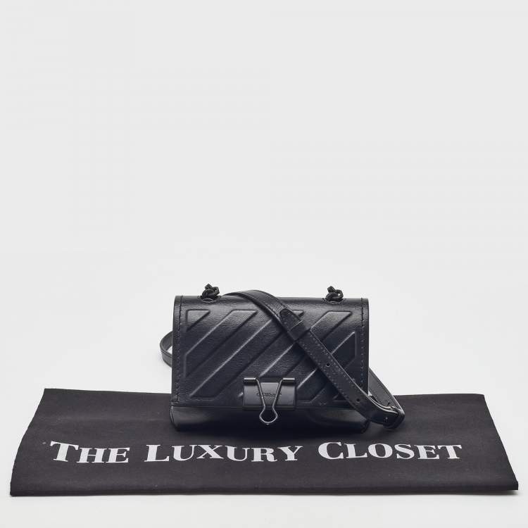 Pre Owned Off-White Black Leather Binder Clip Flap Shoulder Bag