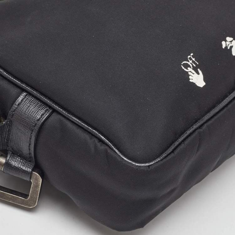 Pre Owned Off-White Black Nylon Logo Webbing Industrial Shoulder Bag