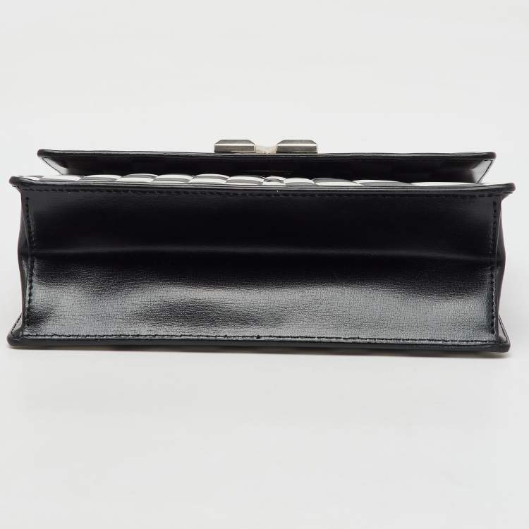 Pre Owned Off-White Black/White Check Printed Leather Jitney Top Handle Bag