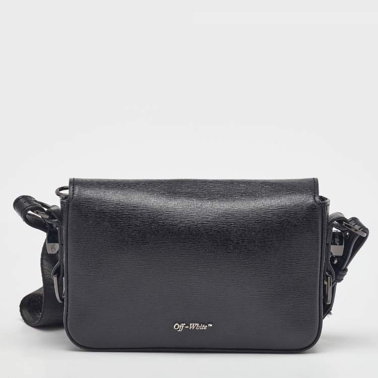 Pre Owned Off-White Black Leather Binder Clip Flap Shoulder Bag