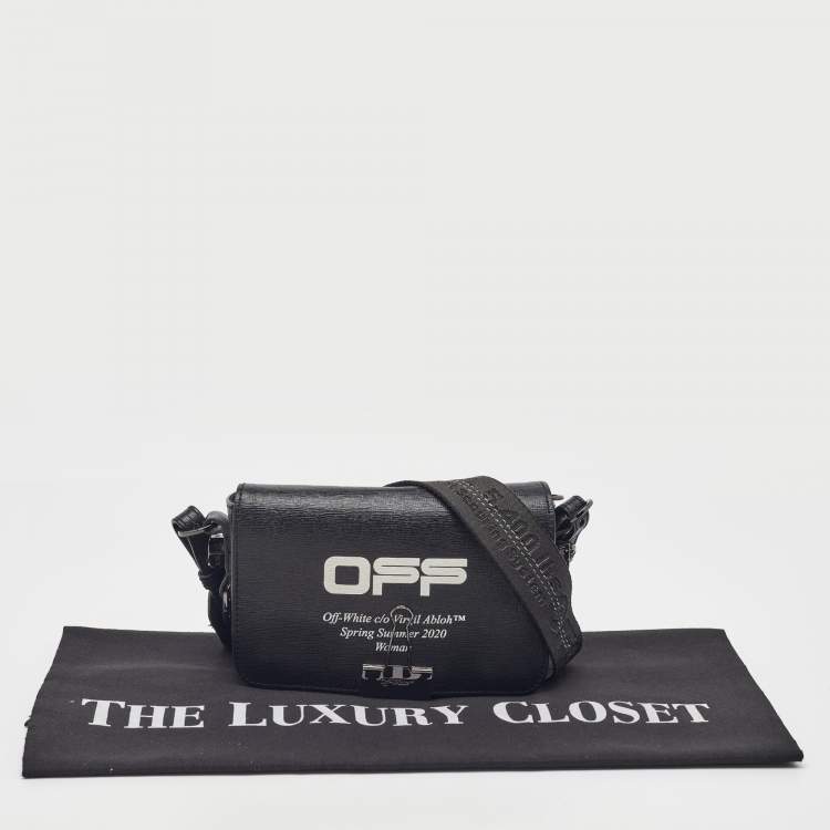 Pre Owned Off-White Black Leather Binder Clip Flap Shoulder Bag