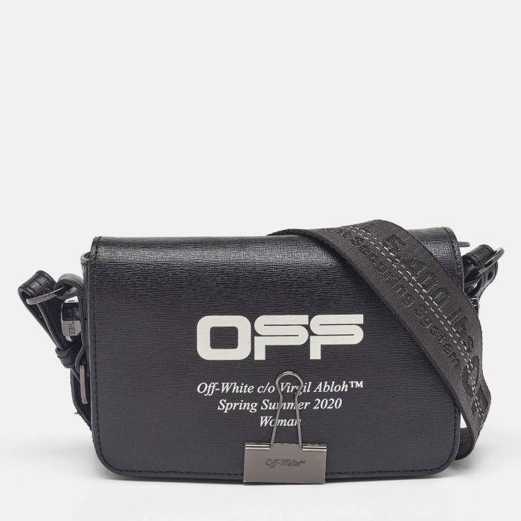 Pre Owned Off-White Black Leather Binder Clip Flap Shoulder Bag