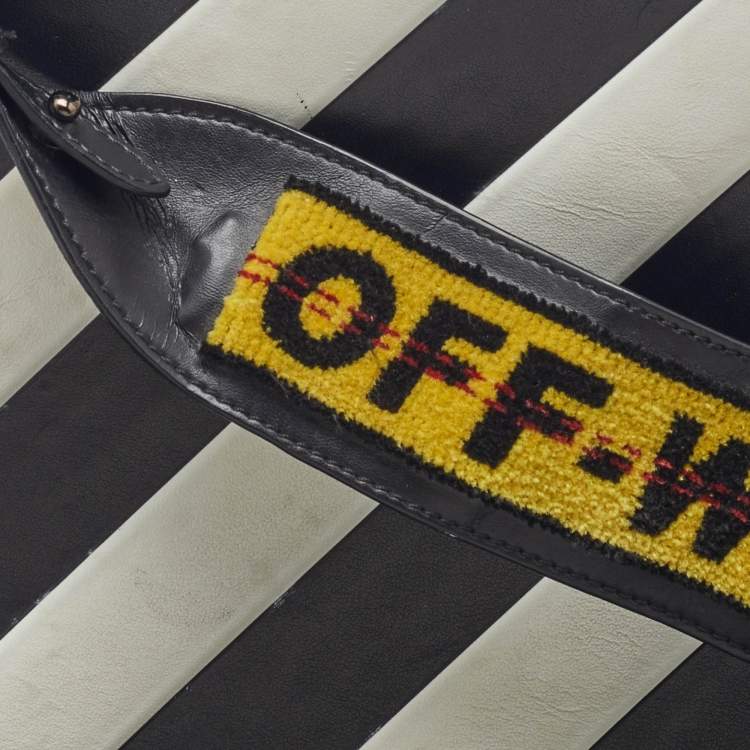 Pre Owned Off-White Black/White Leather Diagonal Striped Box Tote
