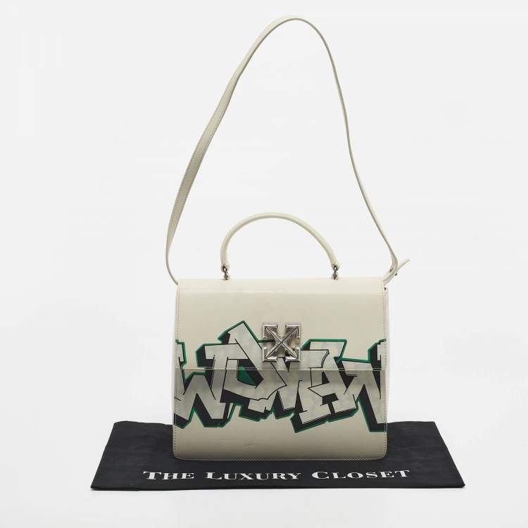 Pre Owned Off-White White Leather Graffiti 4.3 Jitney Top Handle Bag