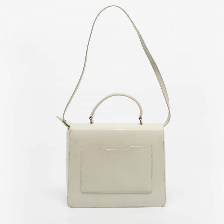 Pre Owned Off-White White Leather Graffiti 4.3 Jitney Top Handle Bag