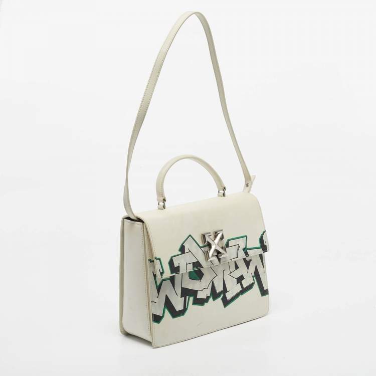 Pre Owned Off-White White Leather Graffiti 4.3 Jitney Top Handle Bag