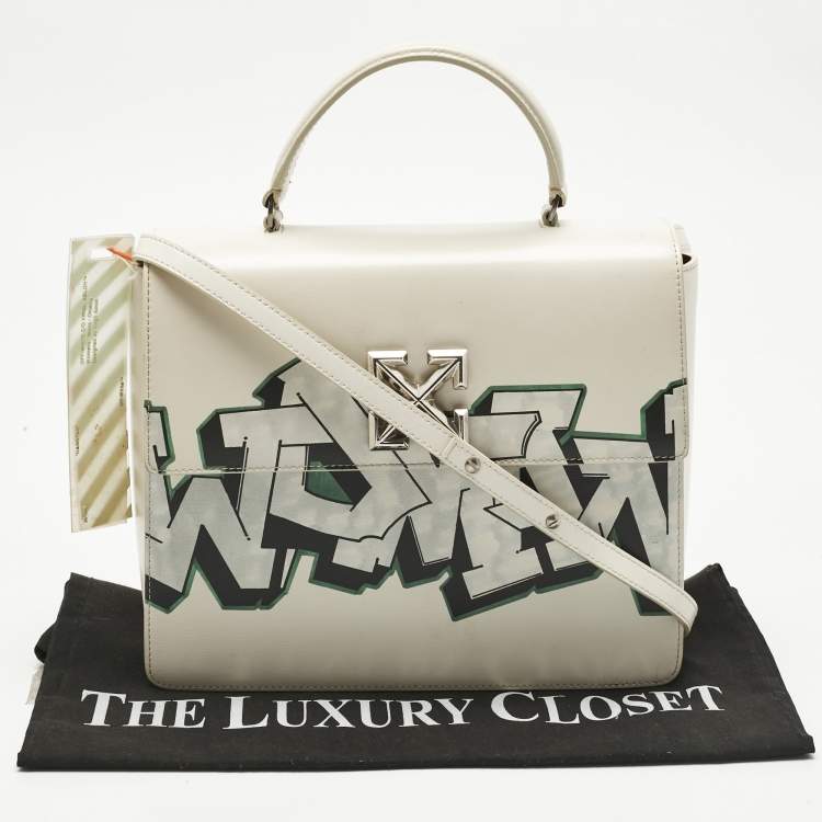Pre Owned Off-White White Leather Graffiti 2.8 Jitney Top Handle Bag