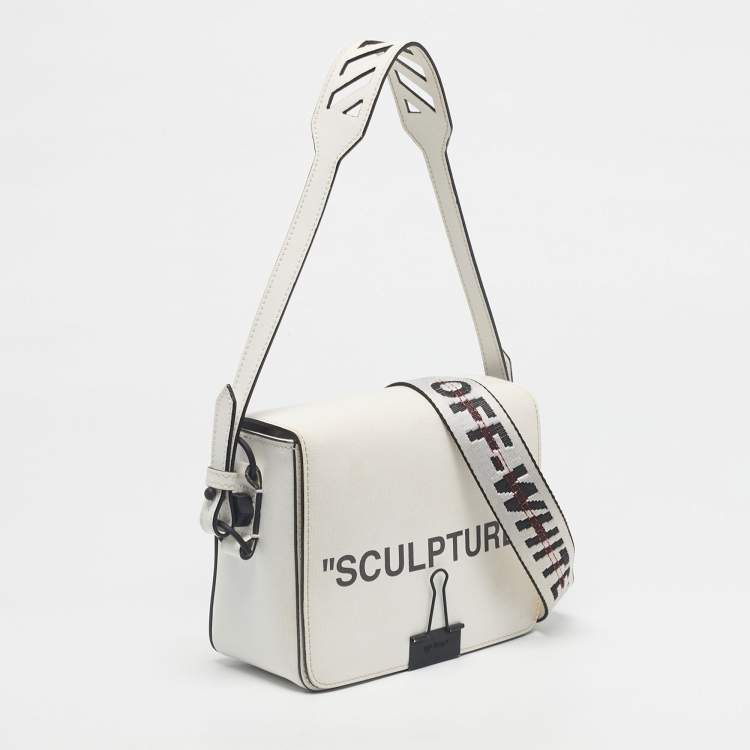 Pre Owned Off-White White/Black Leather Sculpture Binder Clip Crossbody Bag