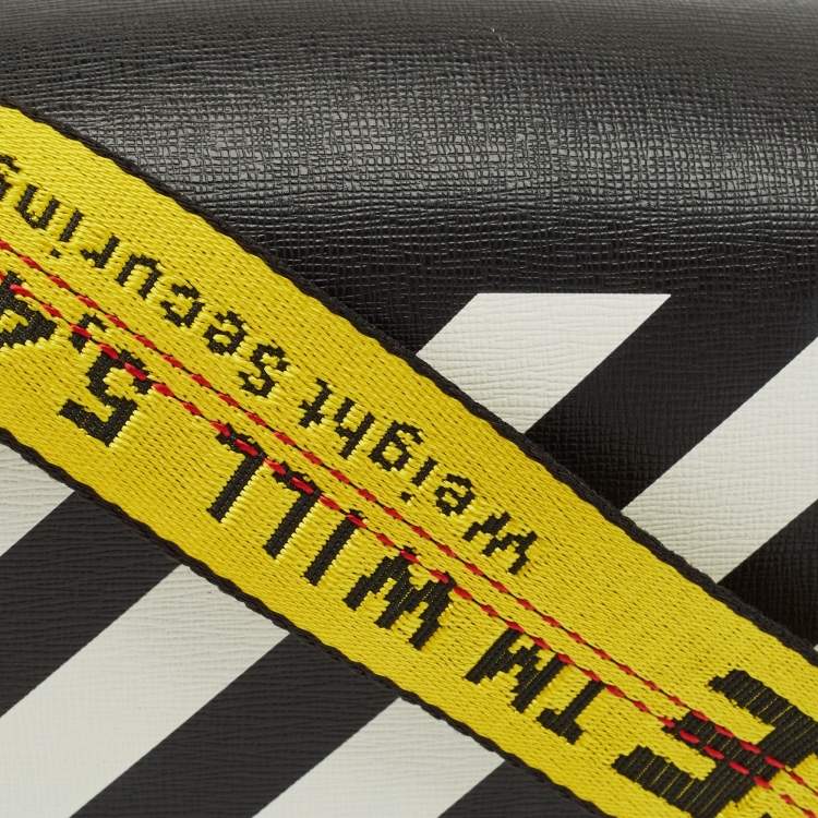 Pre Owned Off-White Black/White Diagonal Print Leather Binder Clip Crossbody Bag