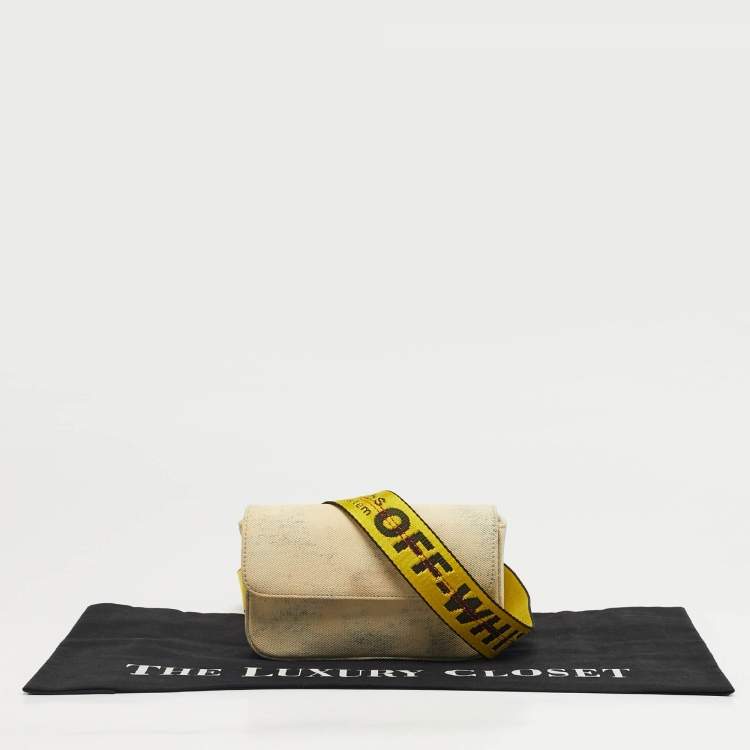 Pre Owned Off-White Cream/Yellow Denim Flap Crossbody Bag