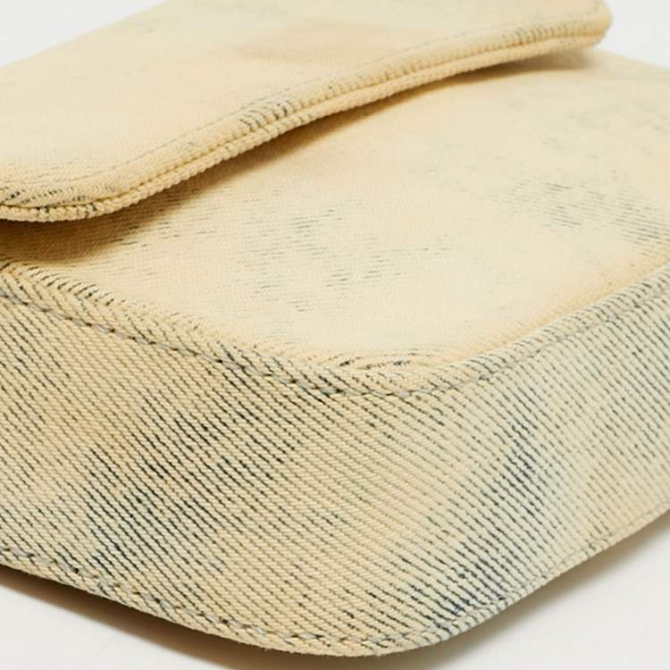 Pre Owned Off-White Cream/Yellow Denim Flap Crossbody Bag