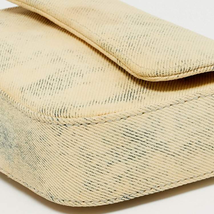 Pre Owned Off-White Cream/Yellow Denim Flap Crossbody Bag