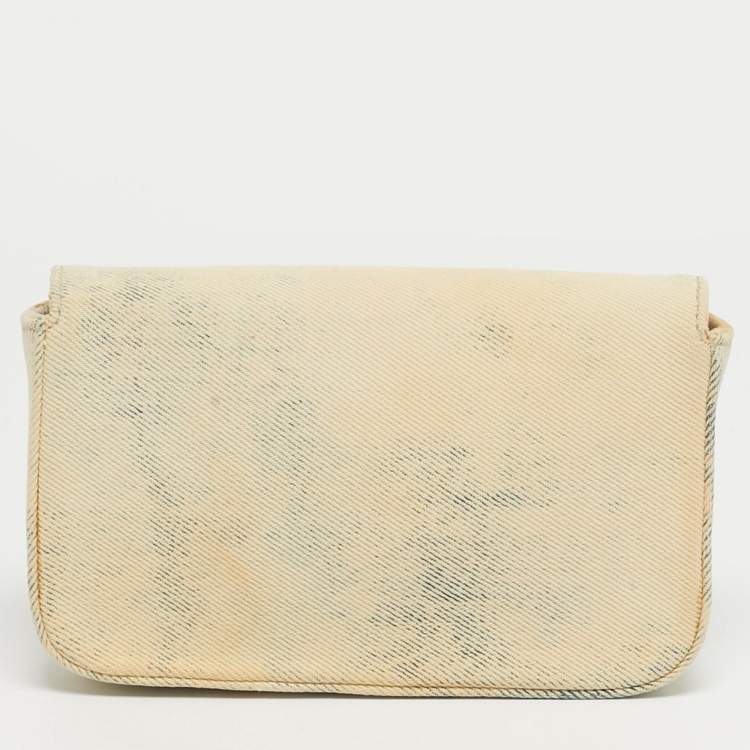 Pre Owned Off-White Cream/Yellow Denim Flap Crossbody Bag