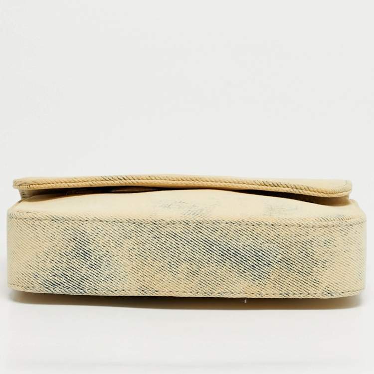 Pre Owned Off-White Cream/Yellow Denim Flap Crossbody Bag