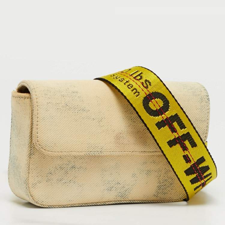 Pre Owned Off-White Cream/Yellow Denim Flap Crossbody Bag