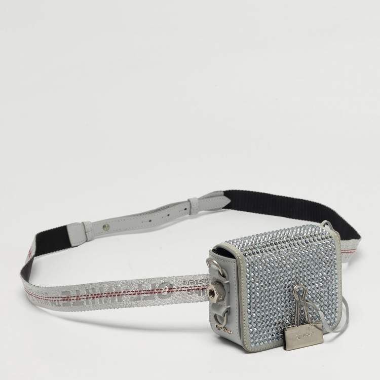 مملوكة مسبقًا Off-White Binder Clip Crystal Embellishment Baby Pale Blue Leather and Suede Convertible Belt Bag