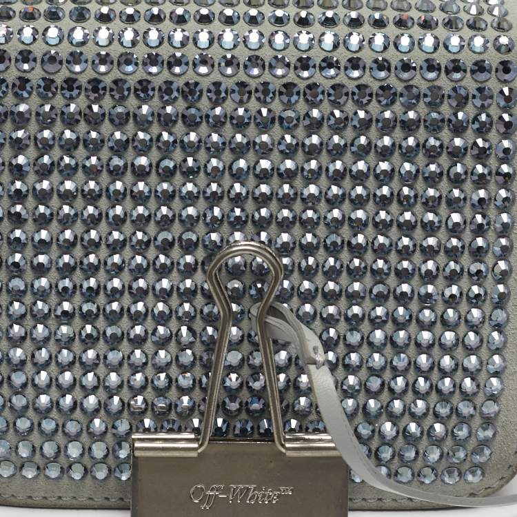 مملوكة مسبقًا Off-White Binder Clip Crystal Embellishment Baby Pale Blue Leather and Suede Convertible Belt Bag