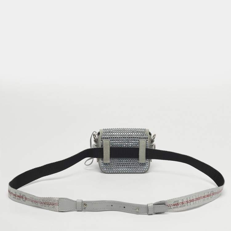 مملوكة مسبقًا Off-White Binder Clip Crystal Embellishment Baby Pale Blue Leather and Suede Convertible Belt Bag