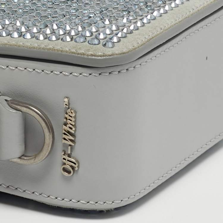 مملوكة مسبقًا Off-White Binder Clip Crystal Embellishment Baby Pale Blue Leather and Suede Convertible Belt Bag