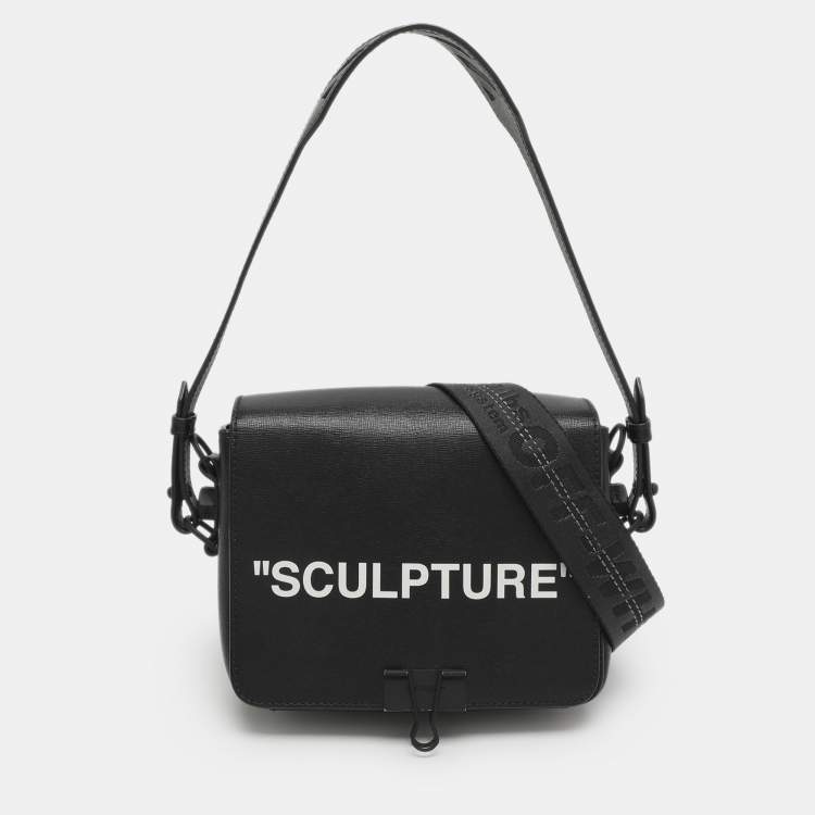 Pre Owned Off-White Sculpture Binder Clip Black Leather Crossbody Bag
