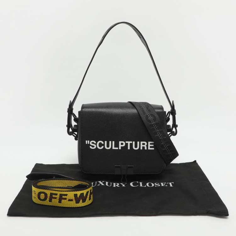 Pre Owned Off-White Sculpture Binder Clip Black Leather Crossbody Bag