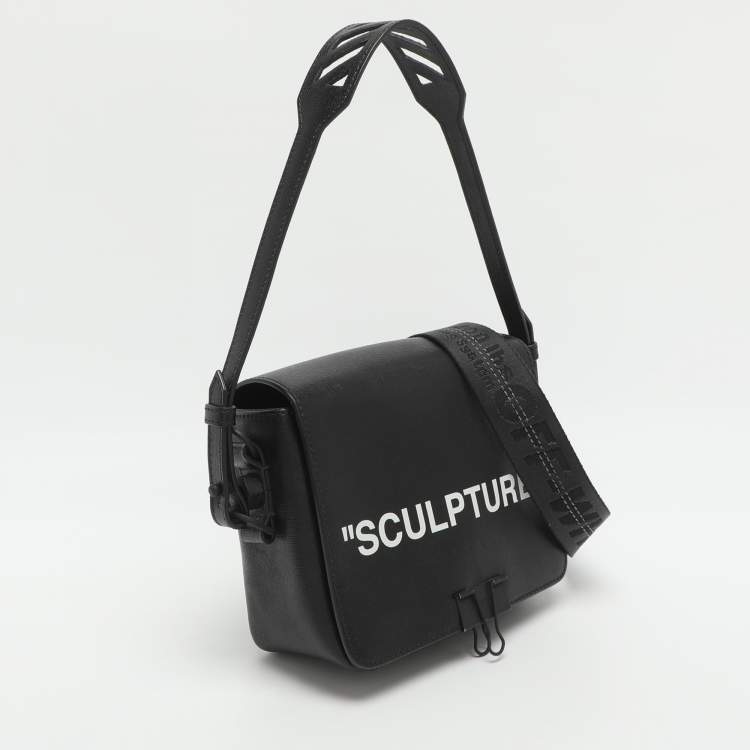 Pre Owned Off-White Sculpture Binder Clip Black Leather Crossbody Bag