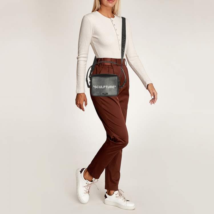Pre Owned Off-White Sculpture Binder Clip Black Leather Crossbody Bag