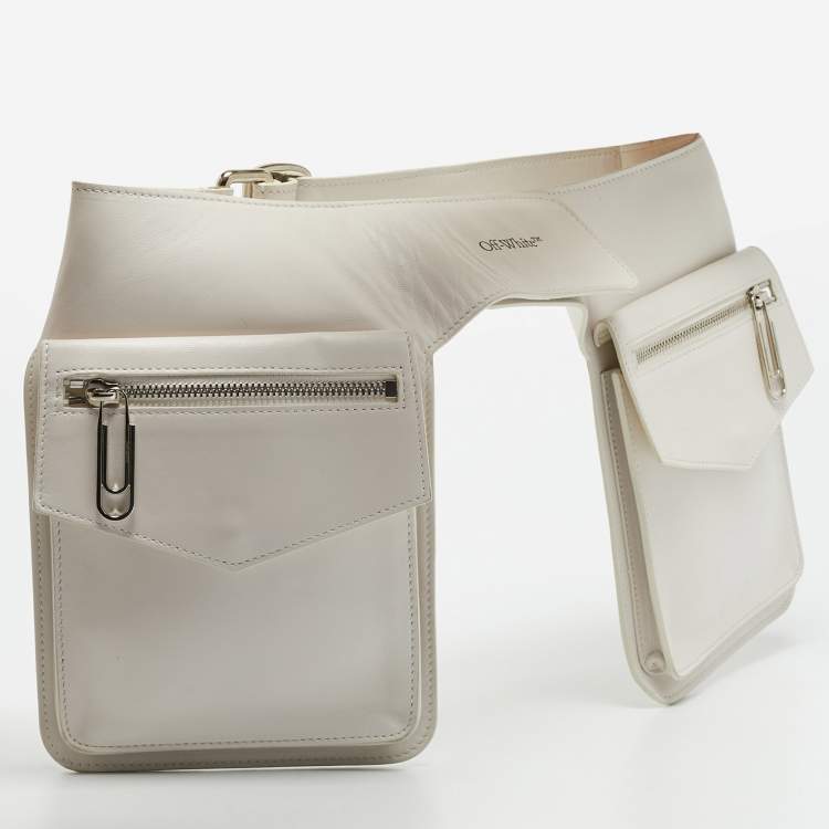 Pre Owned Off-White Two Pocket White Leather Belt Bag
