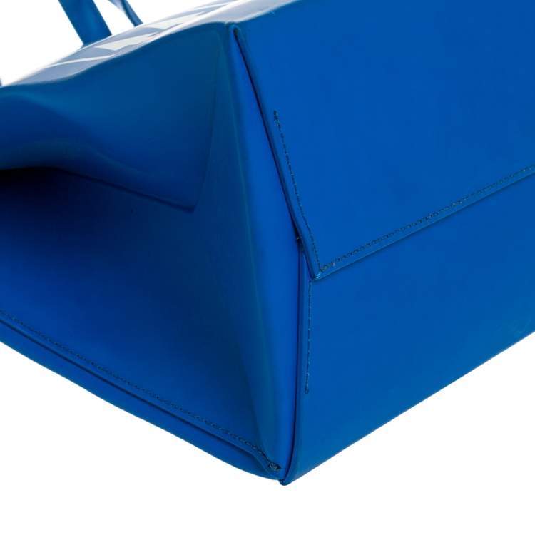 Pre Owned Off-White Blue Leather Medium Box Tote 