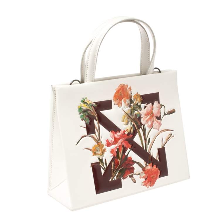 Pre Owned Off-White White Leather Floral Print Mini Box Bag