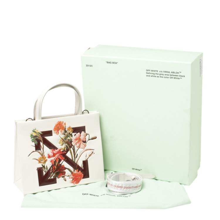 Pre Owned Off-White White Leather Floral Print Mini Box Bag