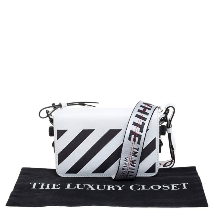 Pre Owned Off-White White/Black Diag Print Leather Binder Clip Crossbody Bag