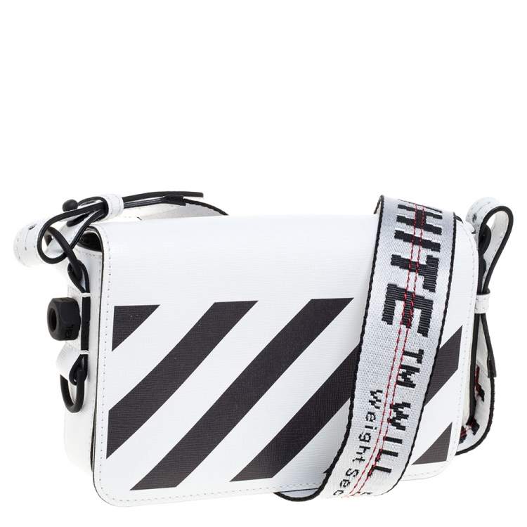 Pre Owned Off-White White/Black Diag Print Leather Binder Clip Crossbody Bag