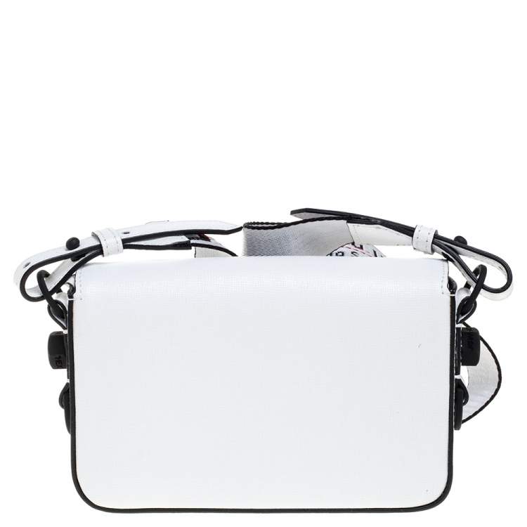 Pre Owned Off-White White/Black Diag Print Leather Binder Clip Crossbody Bag