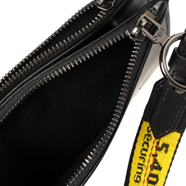 Pre Owned Off-White Black Leather Double Flat Wristlet Pouch