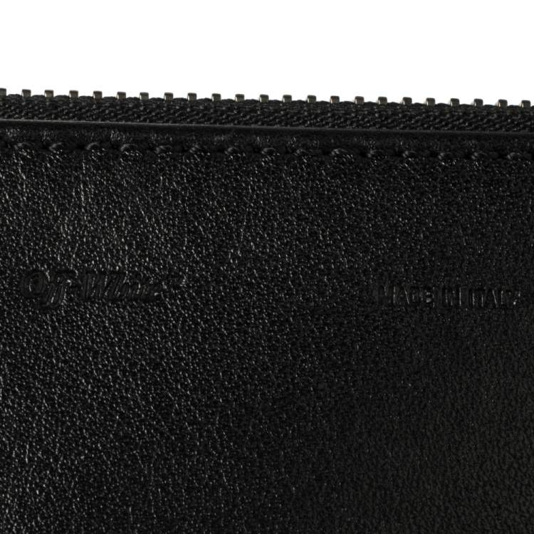 Pre Owned Off-White Black Leather Double Flat Wristlet Pouch