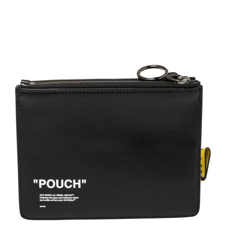 Pre Owned Off-White Black Leather Double Flat Wristlet Pouch