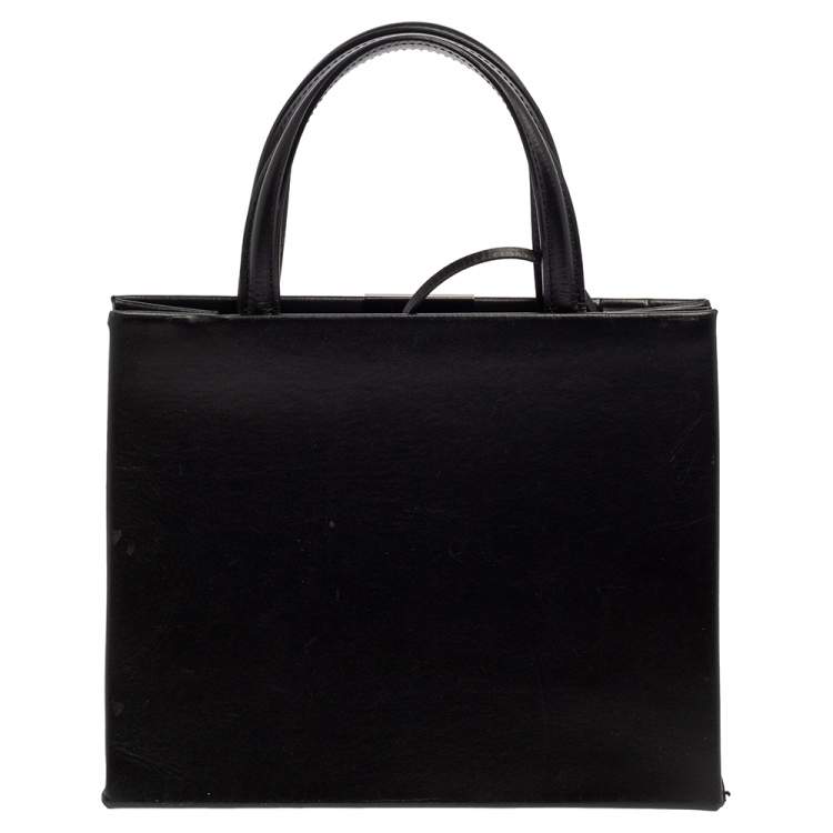 Pre Owned  Off-White Black Leather Mini Sculpture Box Tote