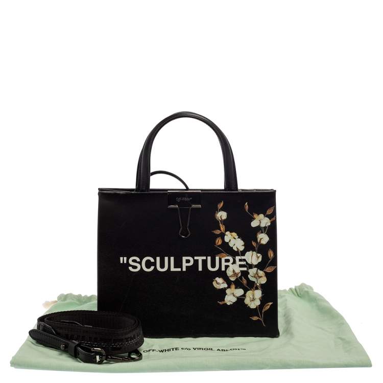 Pre Owned  Off-White Black Leather Mini Sculpture Box Tote