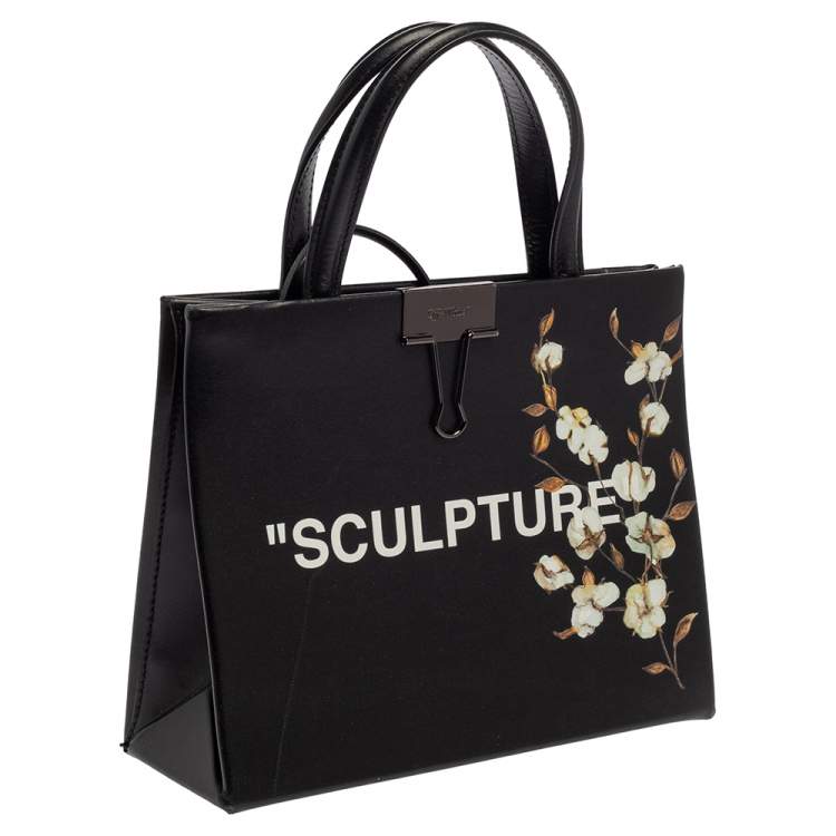 Pre Owned  Off-White Black Leather Mini Sculpture Box Tote