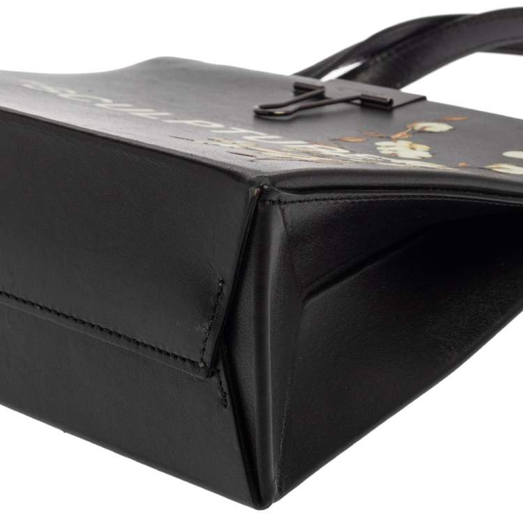 Pre Owned  Off-White Black Leather Mini Sculpture Box Tote