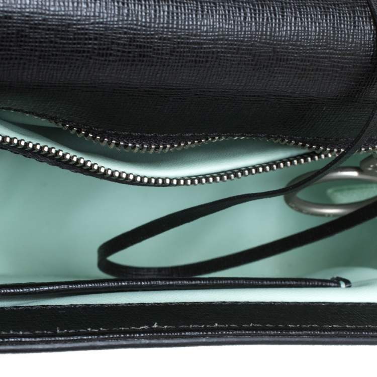 Pre Owned Off-White Black/White Diagonal Print Leather Binder Clip Crossbody Bag