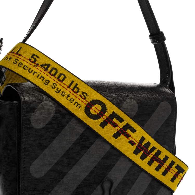 Pre Owned Off-White Black Diagonal Print Leather Binder Clip Crossbody Bag