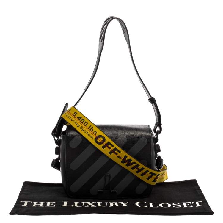 Pre Owned Off-White Black Diagonal Print Leather Binder Clip Crossbody Bag